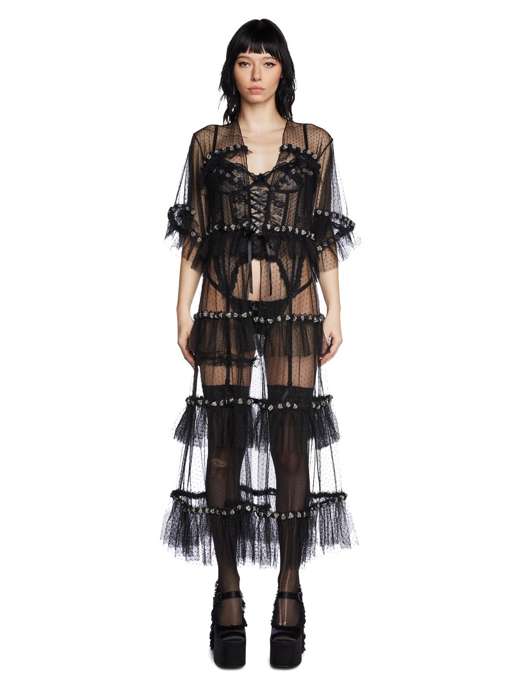 Unholy Midnight Honeymoon Sheer Robe NWT Gothic Tulle Dolls Kill OS